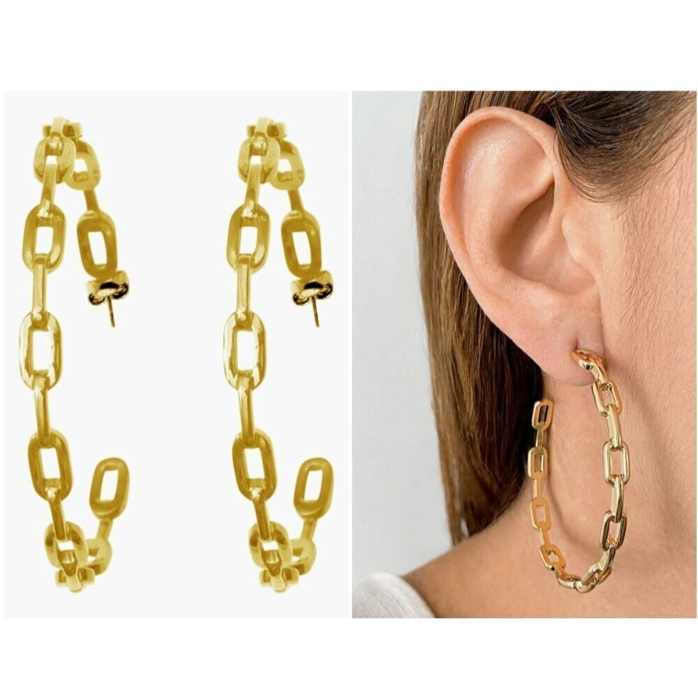 NEW Adornia 14K Gold Plated Chain Link Large Hoop Earrings